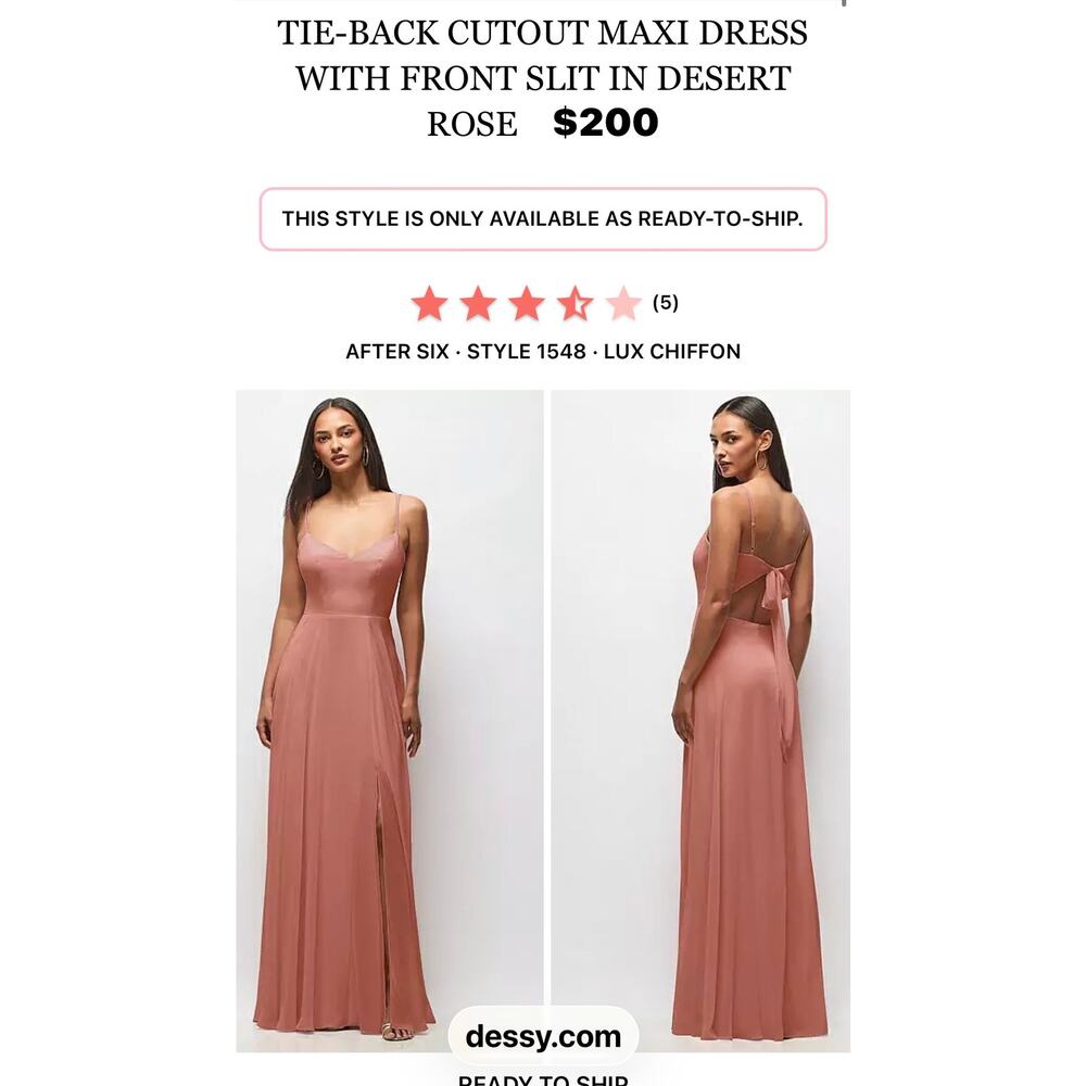 AFTER SIX Desert Rose Tie Back Cutout Chiffon Gown Size 18 R NWT - Picture 2 of 11